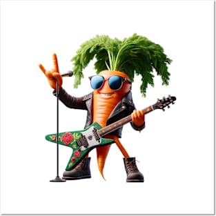 Rockstar Carrot with Guitar – Edgy Veggie Musician Sticker Posters and Art